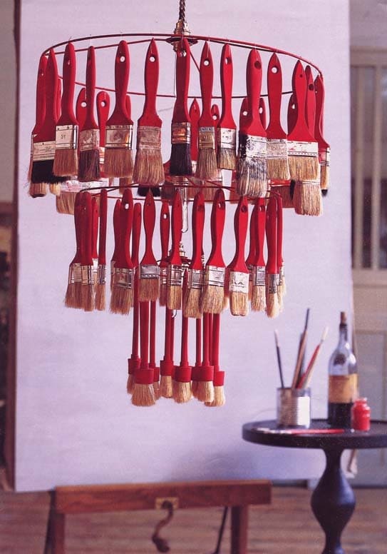 20 Brilliant Ways to Give Paint Brushes a Second Life Red Handle Paintbrush Chandelier