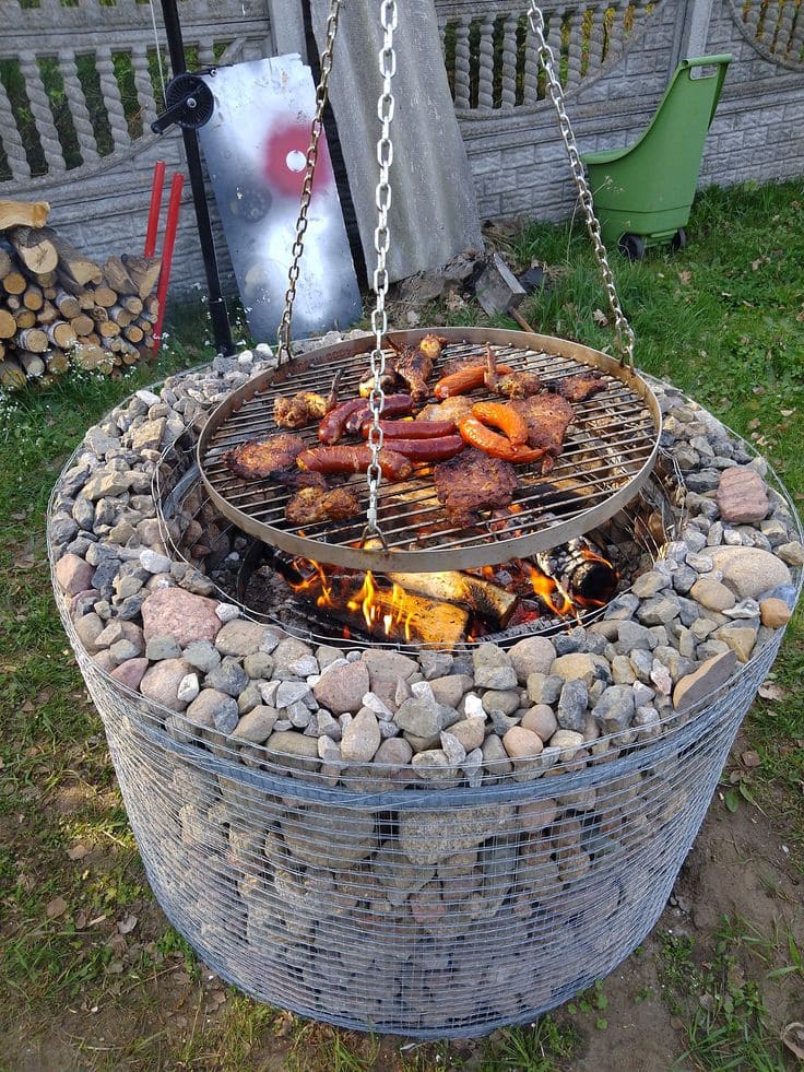 Rock-Filled Gabion Fire Pit Grill
