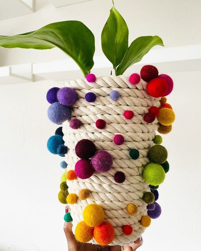 Rope Planter with Pom Poms