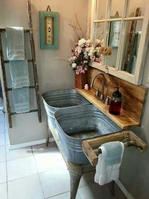 22 Brilliant Hand-Washing Station Ideas for Indoors & Outdoors Rustic Farmhouse Double-Tub Sink