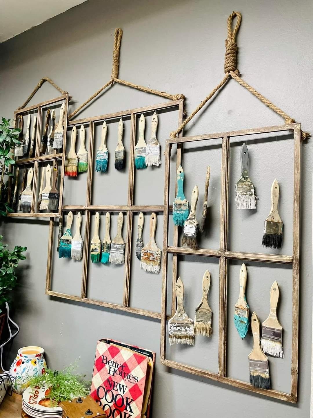 20 Brilliant Ways to Give Paint Brushes a Second Life Rustic Paintbrush Wall Gallery
