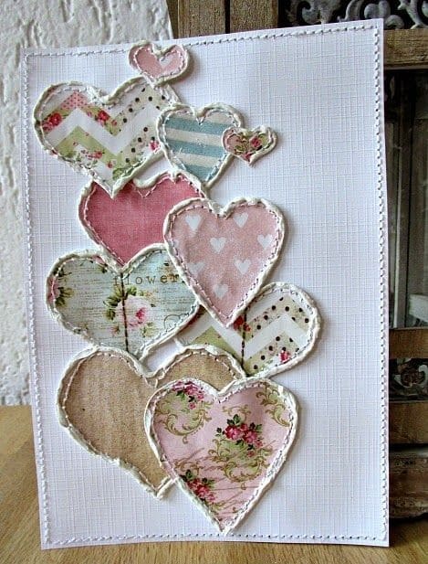 20 Handmade Valentine’s Card Ideas That Make Your Love Note Unforgettable Shabby-Chic Layered Hearts Card