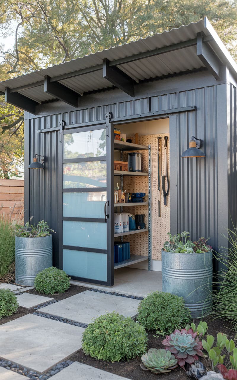 25 Stunning Garden Shed Ideas to Elevate Your Backyard Space Sleek Industrial Garden Shed