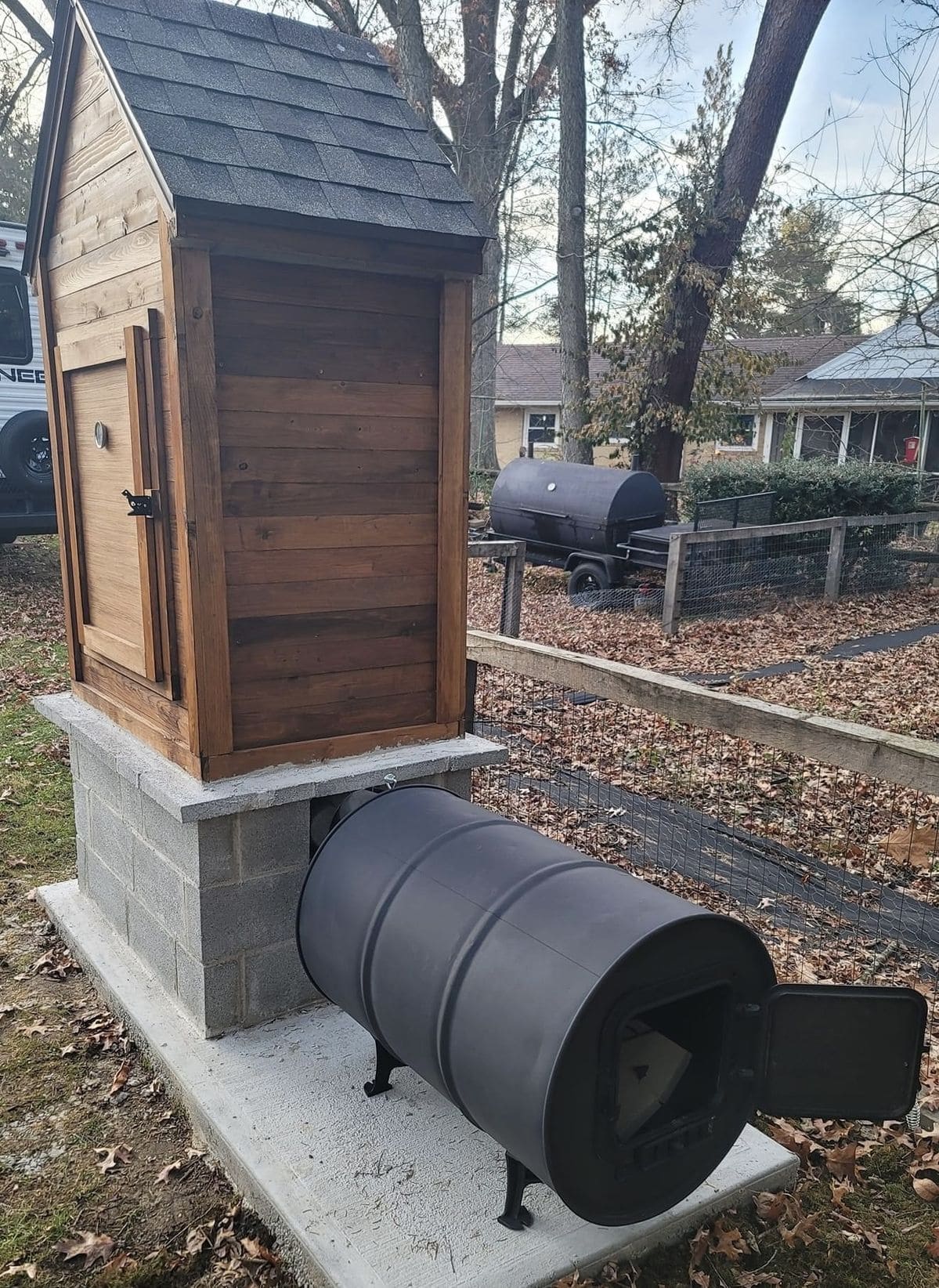 Smoker Shed with Barrel Design