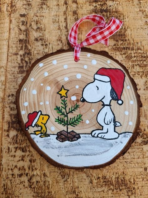Snoopy and Woodstock Wood Slice Ornament