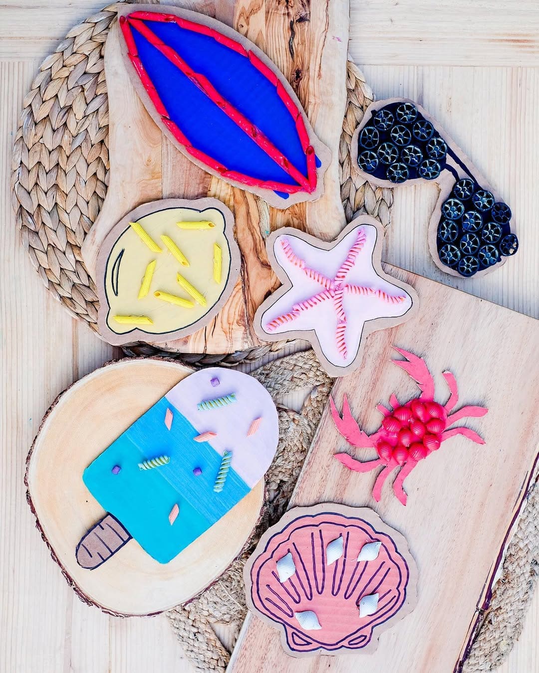 20 Fun and Easy Pasta Crafts for Kids and Adults Alike Summer-Themed Pasta Art