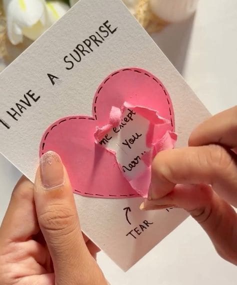 20 Handmade Valentine’s Card Ideas That Make Your Love Note Unforgettable Tear-to-Reveal Heart Card