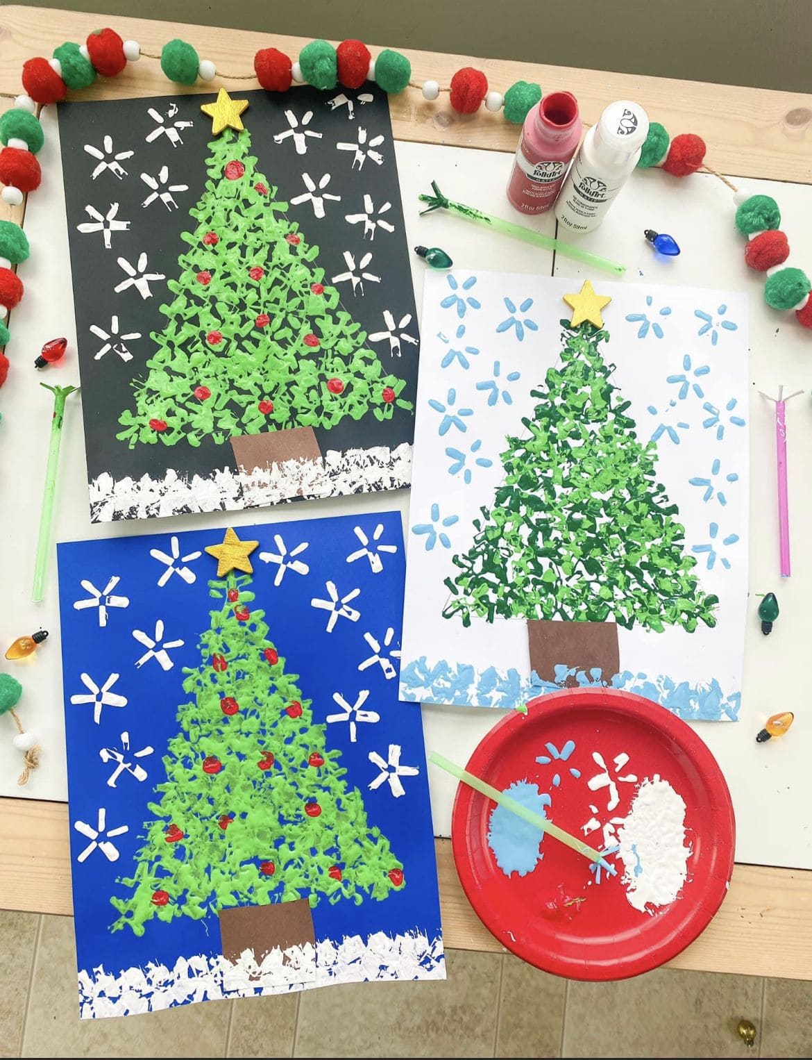 Toothbrush Stamped Christmas Tree Art