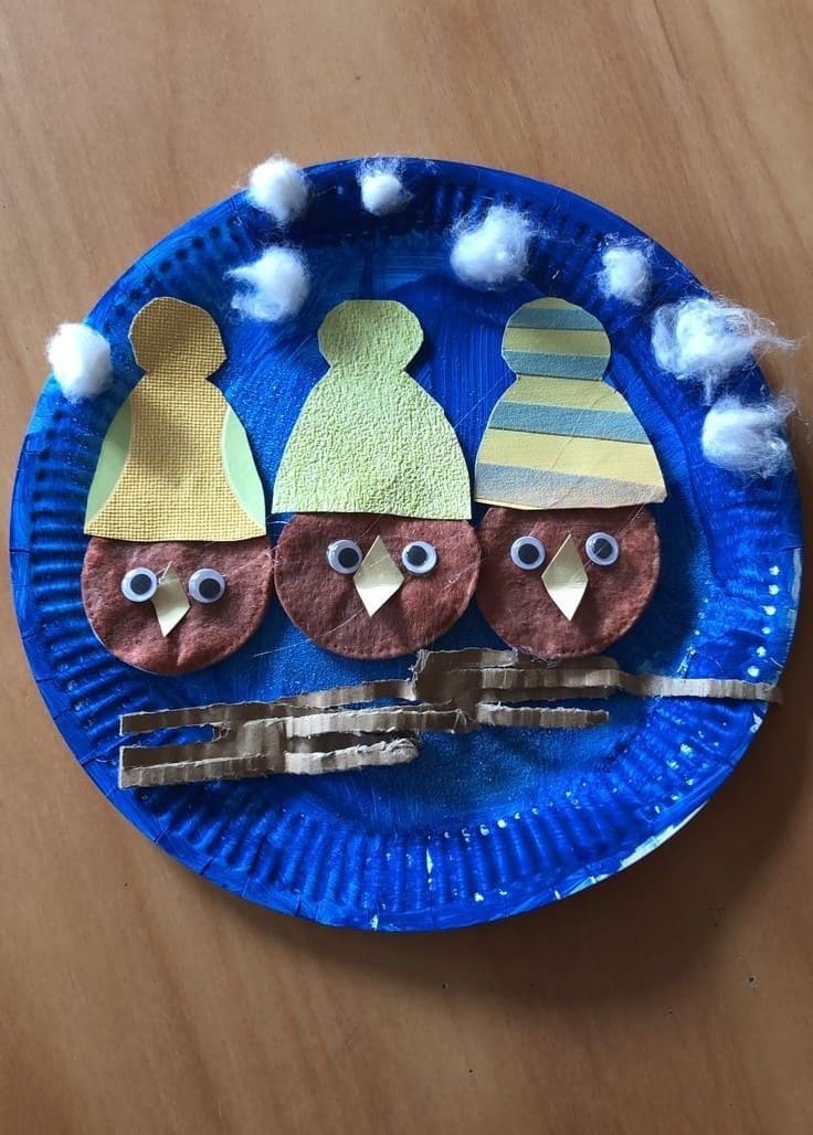 Winter Birds on a Branch Cotton Pad Craft