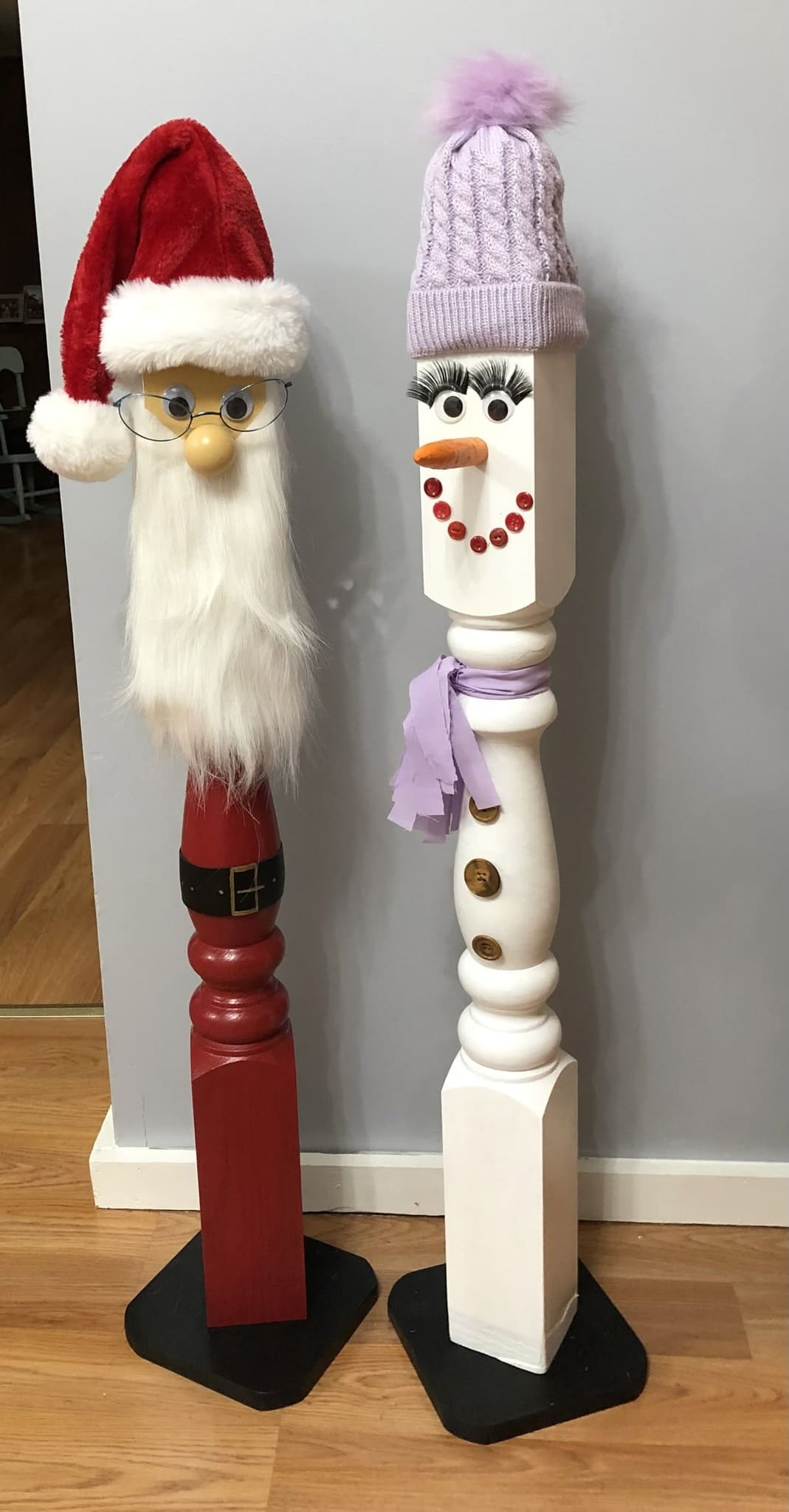 Wood Spindle Santa and Snowman Duo