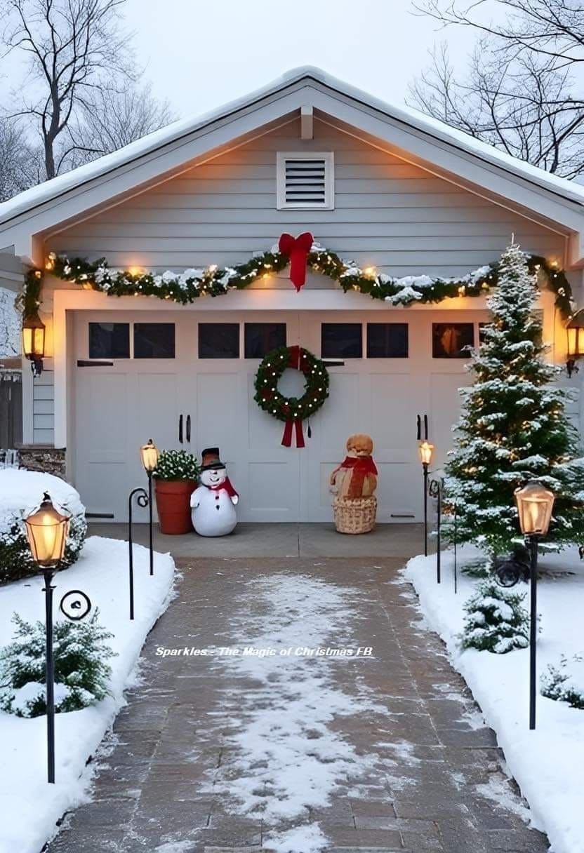 20+ Christmas Driveway Ideas for a Magical Holiday Arrival Classic Snowy Garage Entrance