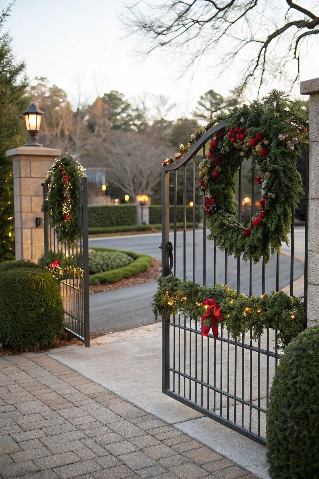 20+ Christmas Driveway Ideas for a Magical Holiday Arrival Elegant Gate Wreath Gateway
