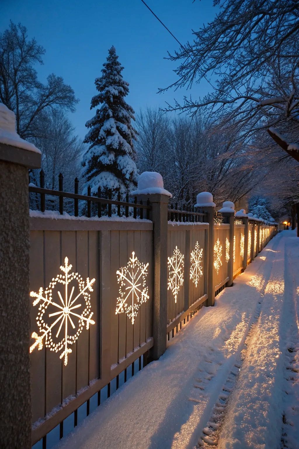 Glowing Snowflake Fence Panels