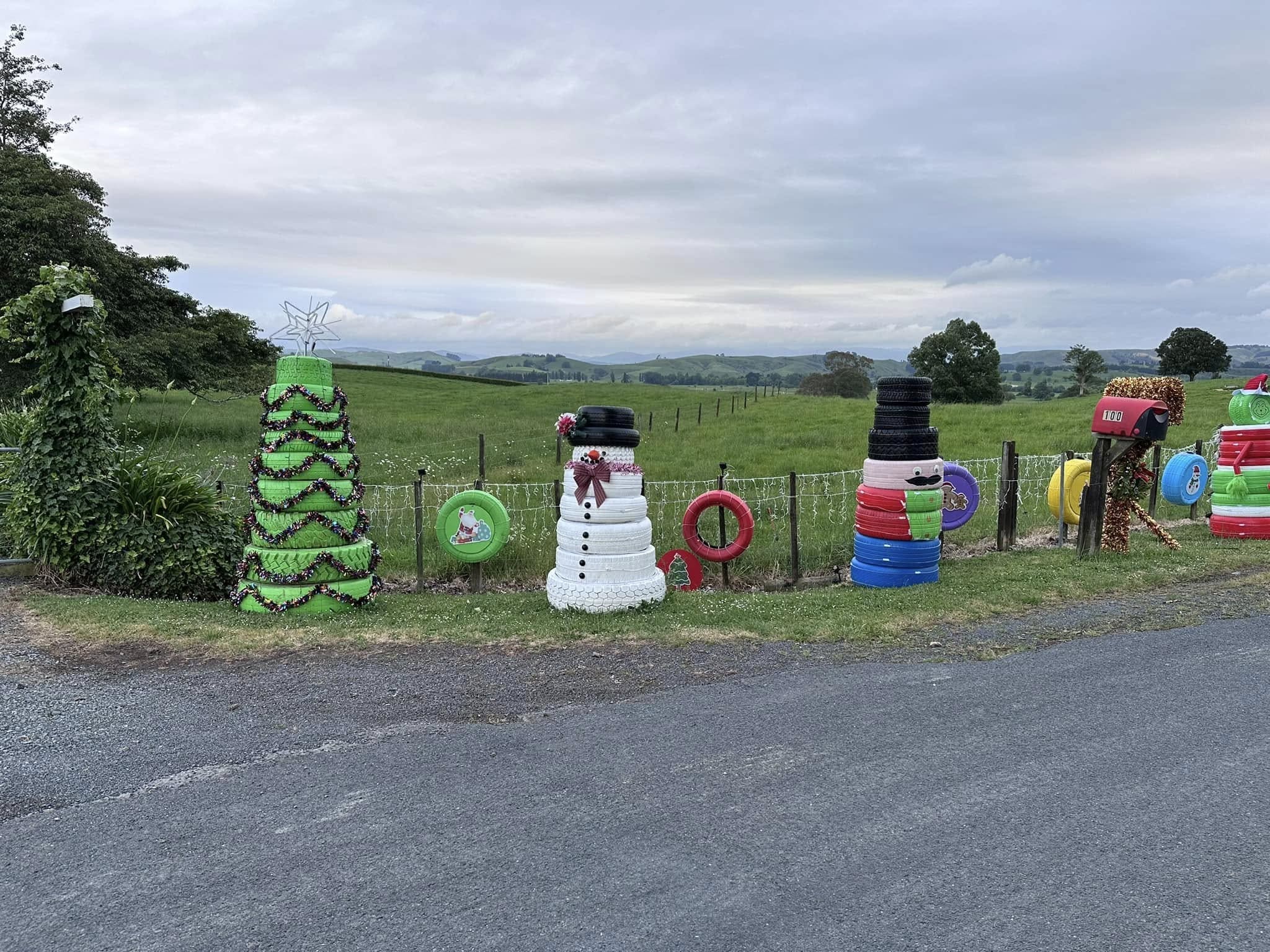 20+ Christmas Driveway Ideas for a Magical Holiday Arrival Recycled Tire Holiday Characters Lineup