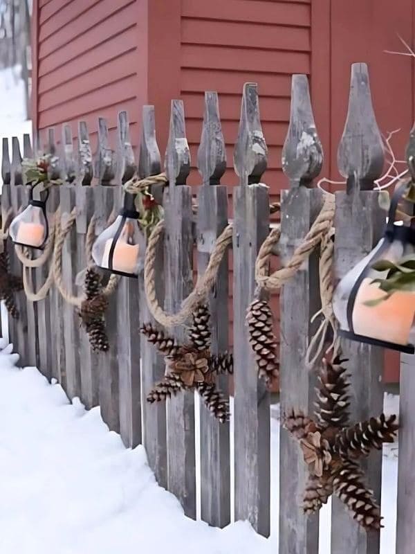 Rustic Pinecone Lantern Fence