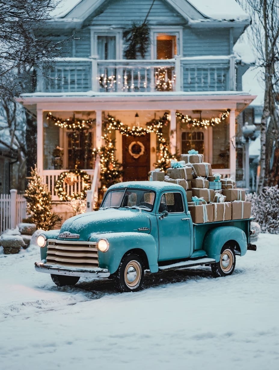 20+ Christmas Driveway Ideas for a Magical Holiday Arrival Vintage Truck Gift Haul Display