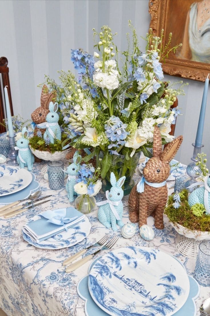 Blue Garden Bunny Easter Table