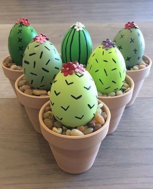 20 Easter Egg Decorating Ideas for a Joyful Easter Celebration Cactus-Inspired Potted Easter Eggs