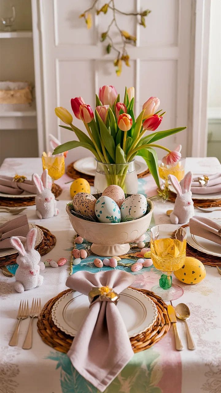 Colorful Tulip Bunny Easter Table