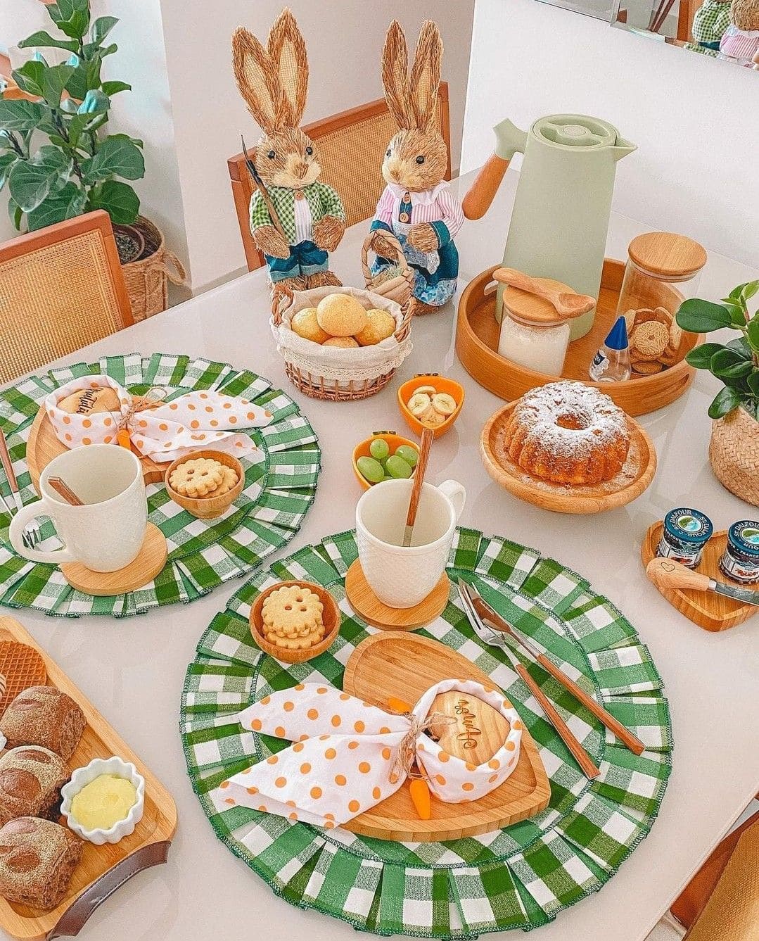 Cozy Green Bunny Breakfast Table
