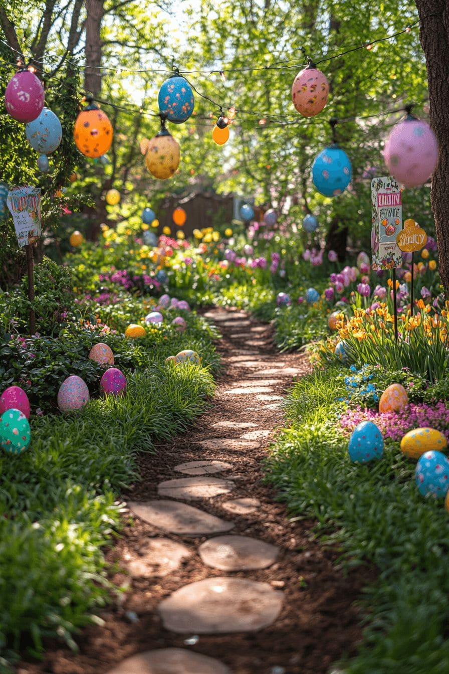 20 Easter Yard Decor Ideas to Create a Memorable Celebration Egg-Lit Enchanted Garden Pathway