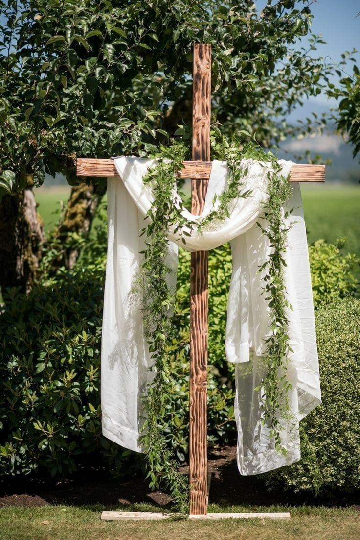 20 Easter Yard Decor Ideas to Create a Memorable Celebration Garden Cross With White Draping