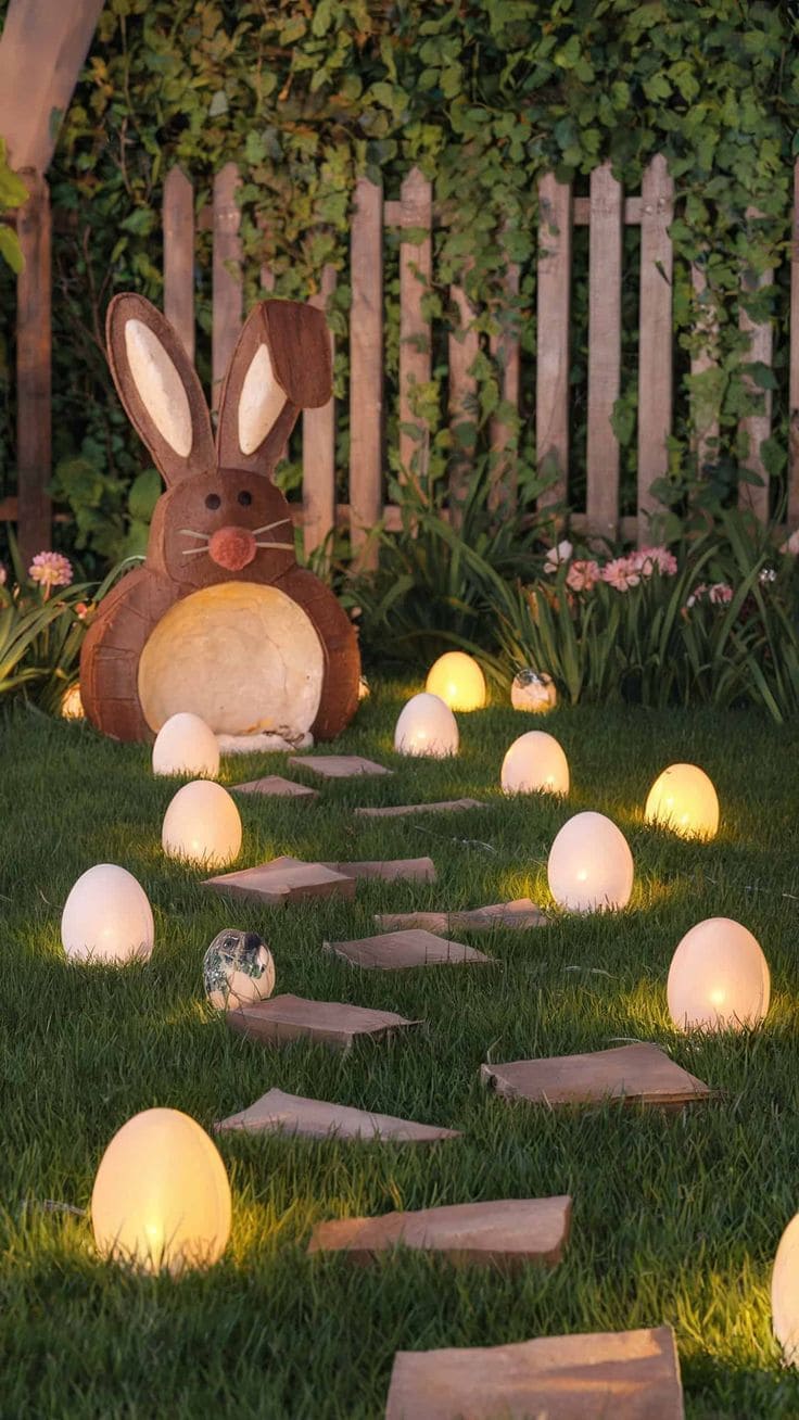 20 Easter Yard Decor Ideas to Create a Memorable Celebration Garden Path Bunny Glow