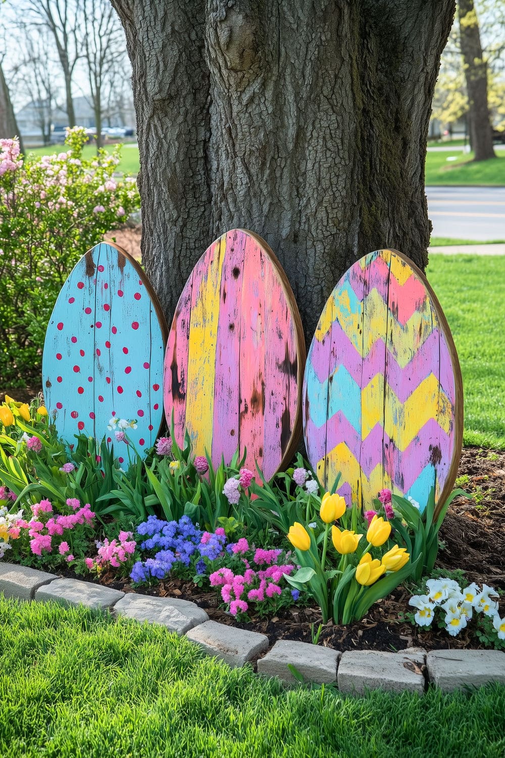 20 Easter Yard Decor Ideas to Create a Memorable Celebration Hand-Painted Wooden Easter Egg Display