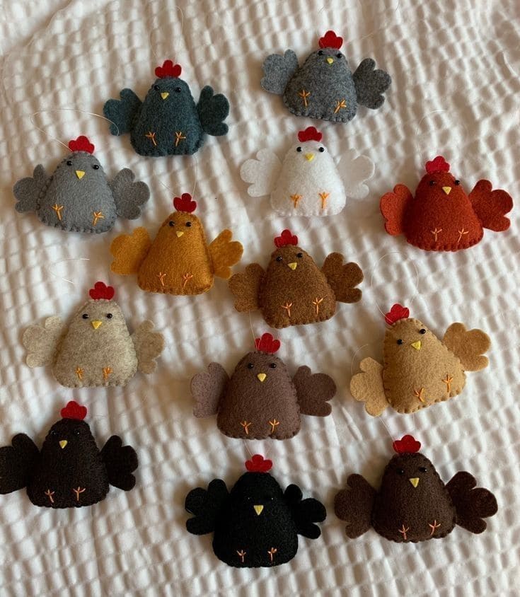 Handmade Felt Hen Ornaments