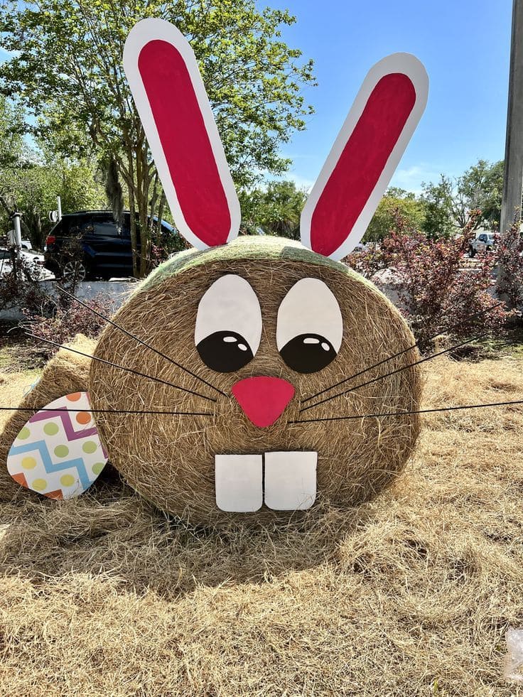20 Easter Yard Decor Ideas to Create a Memorable Celebration Oversized Hay Bale Easter Bunny