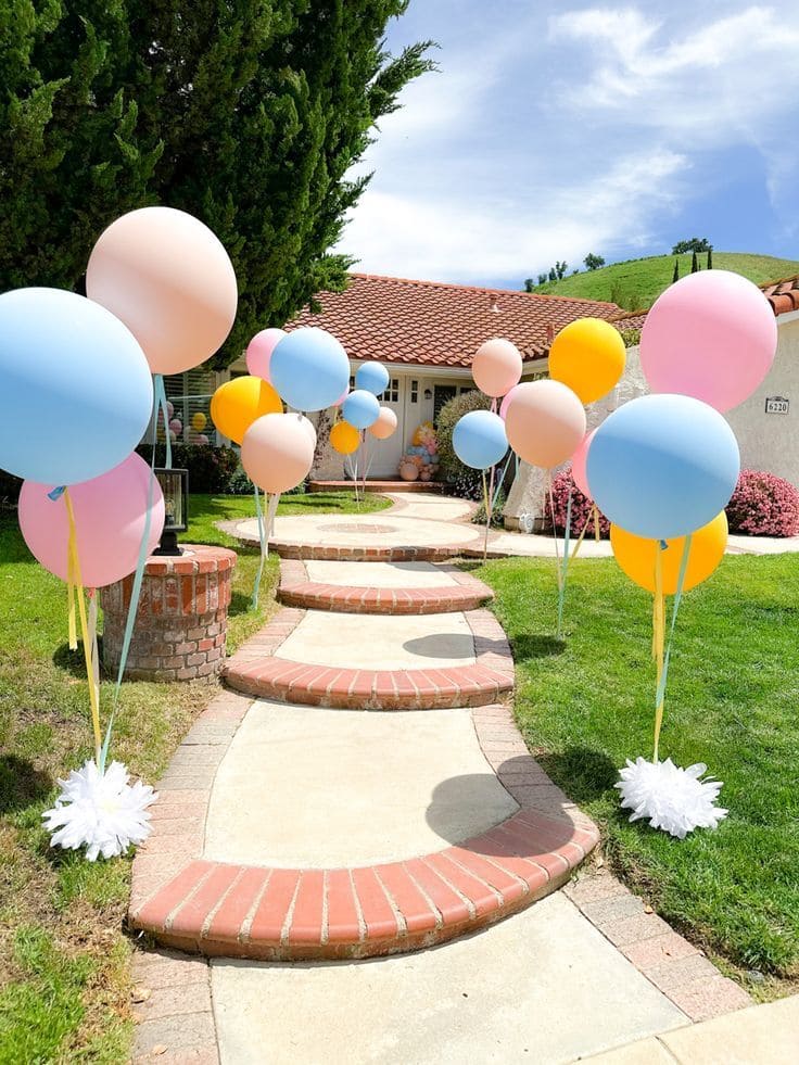 20 Easter Yard Decor Ideas to Create a Memorable Celebration Pastel Balloon Garden Walkway Display