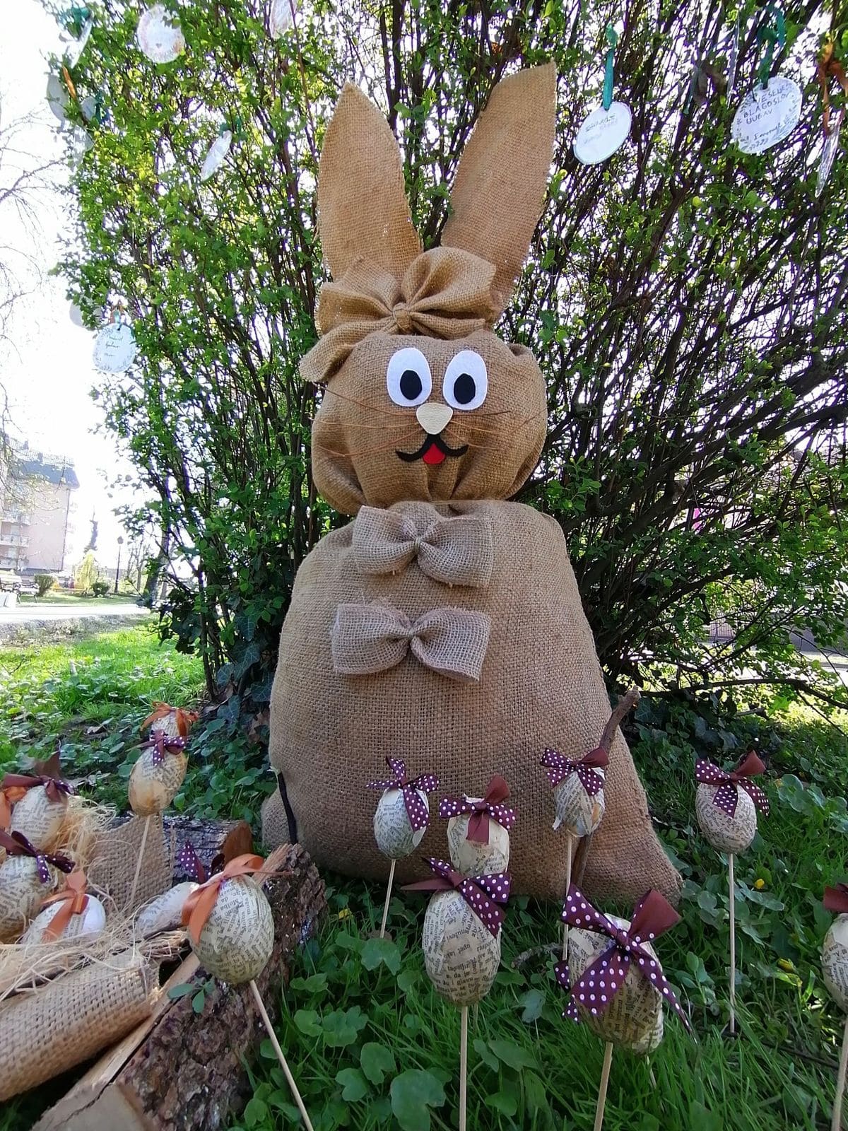20 Easter Yard Decor Ideas to Create a Memorable Celebration Rustic Burlap Easter Bunny Display