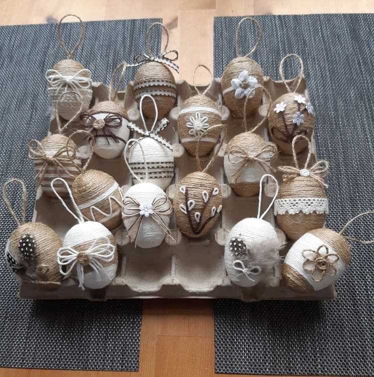20 Easter Egg Decorating Ideas for a Joyful Easter Celebration Rustic Twine-Wrapped Easter Eggs