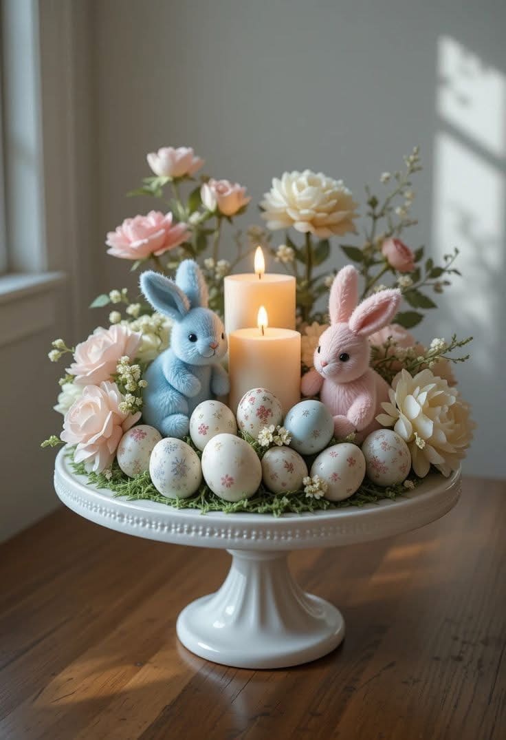 20 Easter Egg Decorating Ideas for a Joyful Easter Celebration Soft Bunny Candle Centerpiece Display
