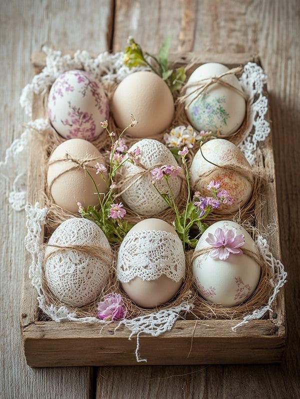 20 Easter Egg Decorating Ideas for a Joyful Easter Celebration Vintage Lace Floral Easter Eggs