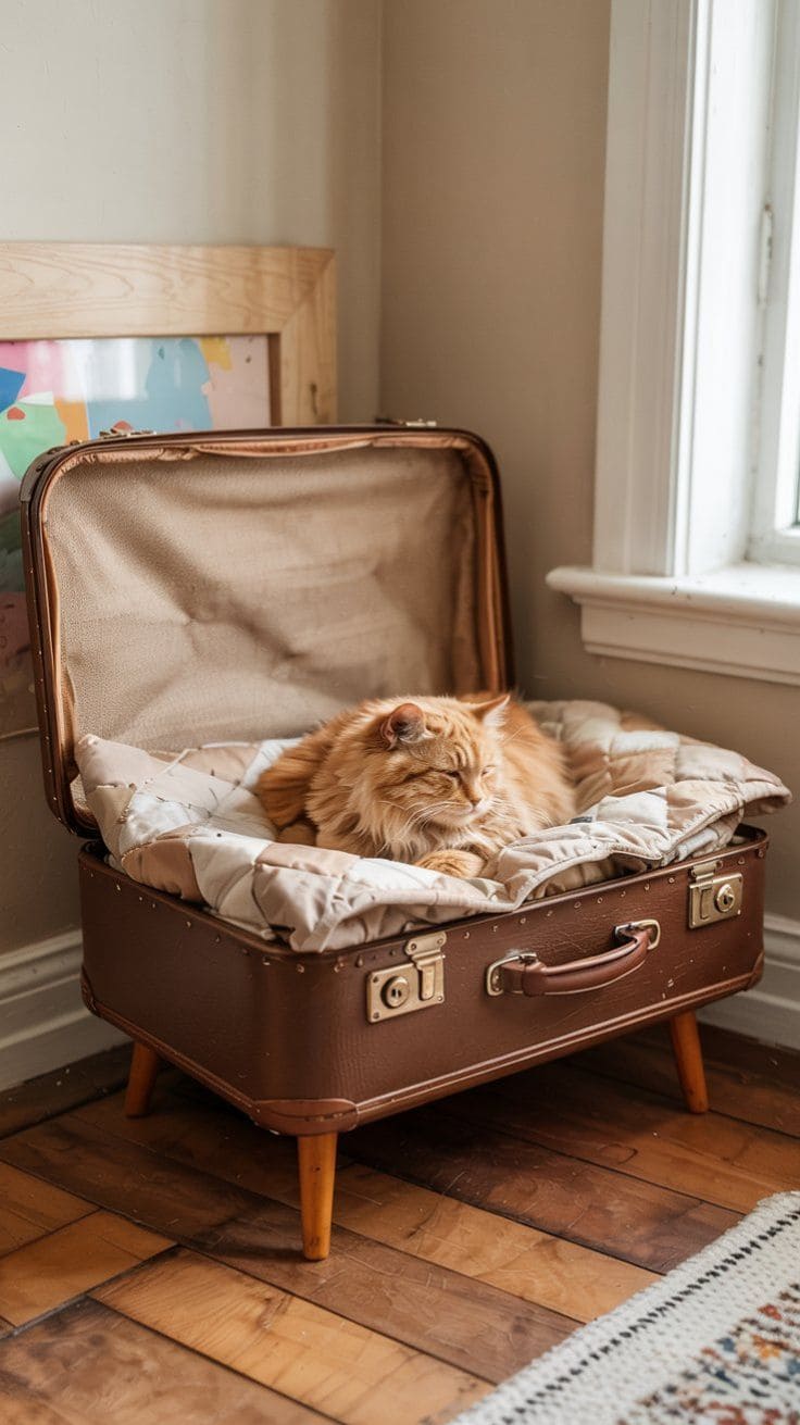 Vintage Suitcase Cat Nap Spot