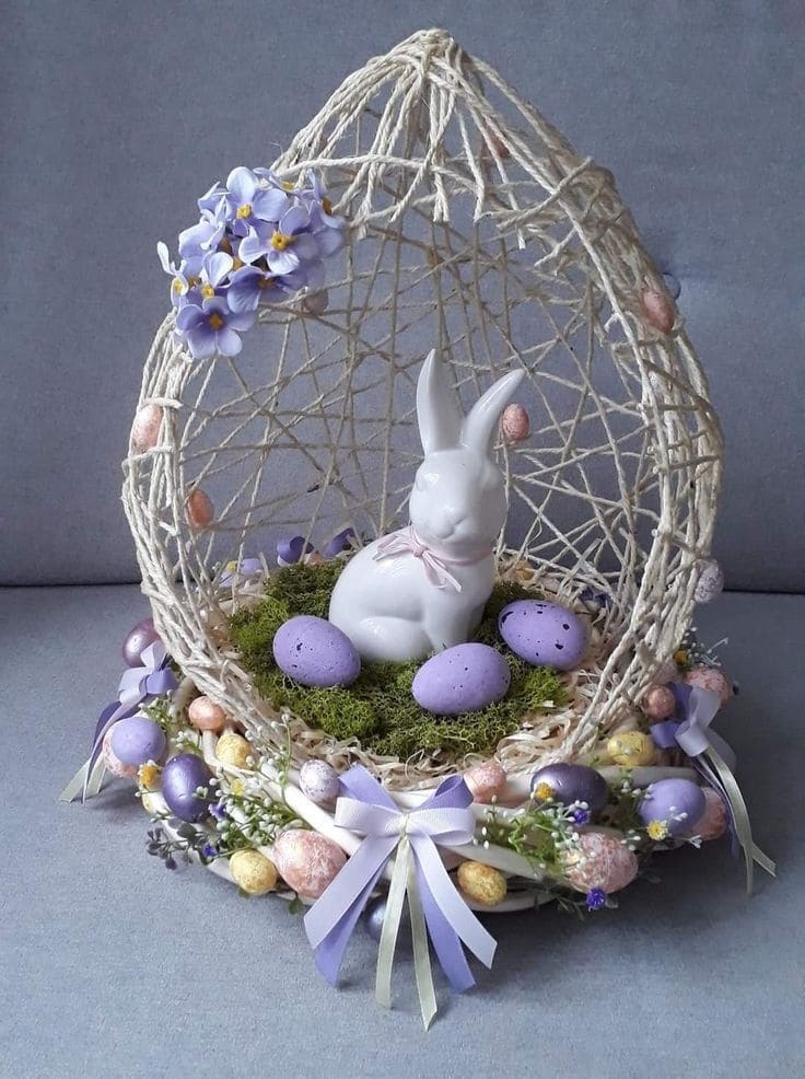 20 Easter Egg Decorating Ideas for a Joyful Easter Celebration Whimsical Bunny Egg Nest Display
