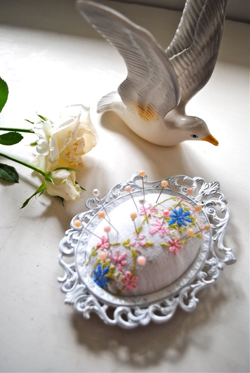 Embroidered Tray Pin Cushion Display
