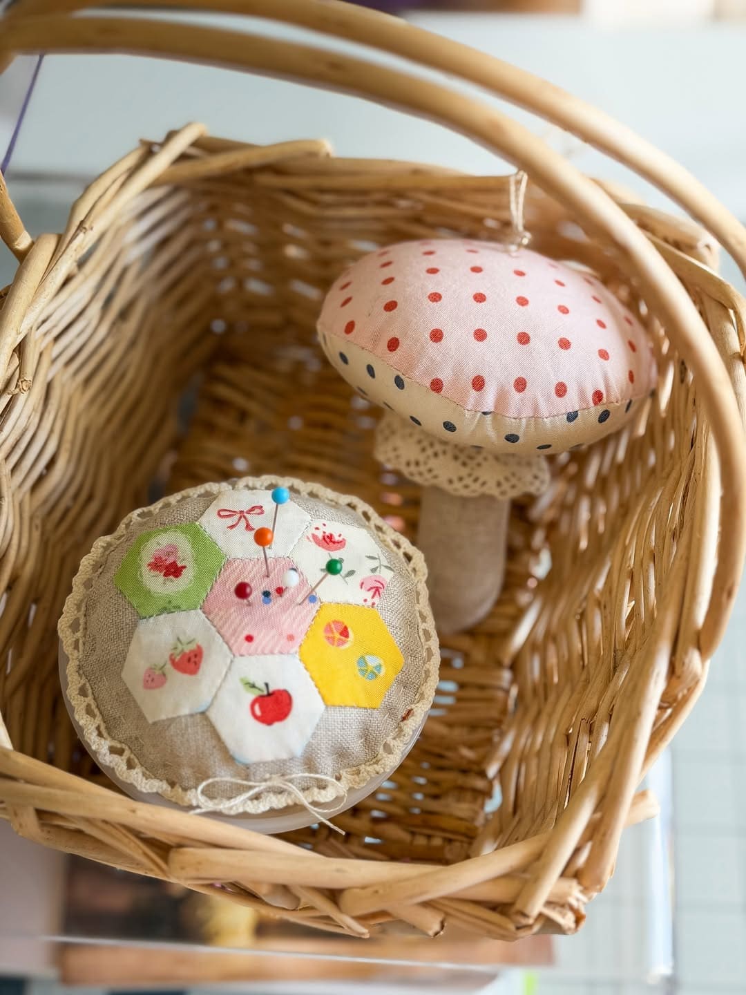 Mushroom Basket Pin Cushion Pai