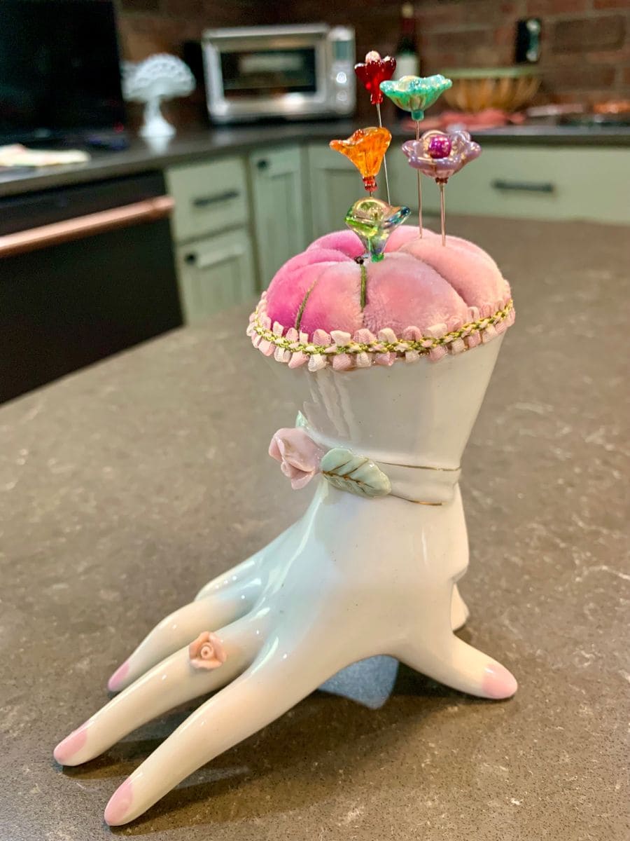 Porcelain Hand Pin Cushion Stand