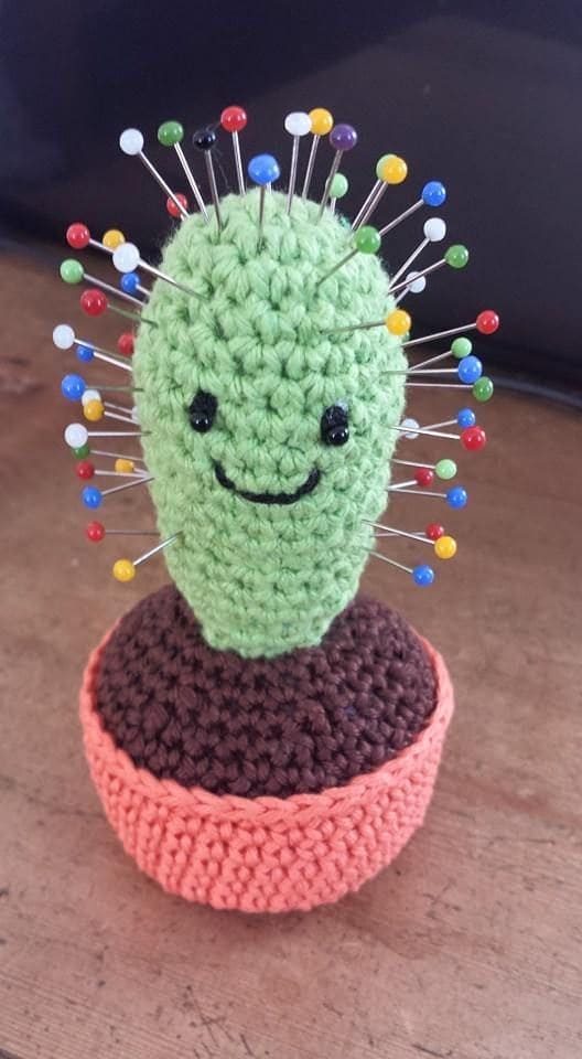 Smiling Crochet Cactus Pin Cushion
