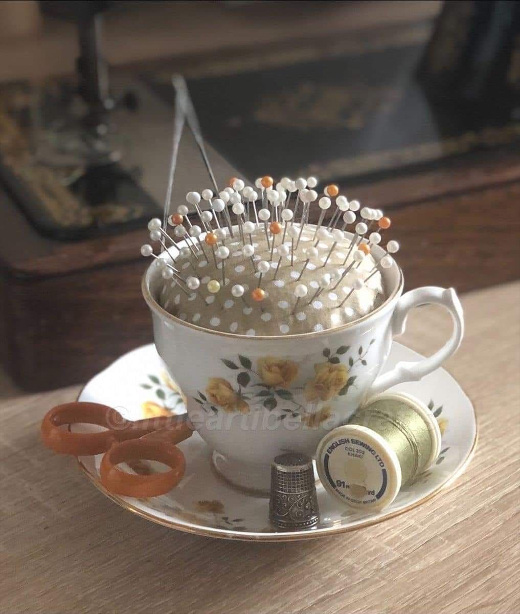 Teacup Sewing Pin Cushion Holder