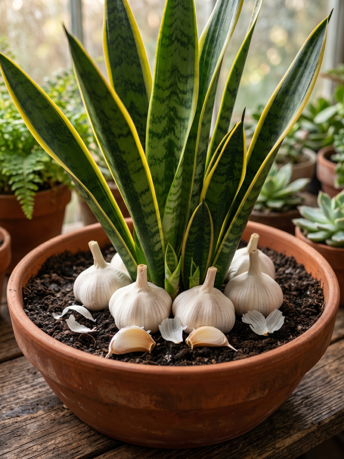 DIY Garlic Snake Plant Planter: A Natural Indoor Plant Styling Idea